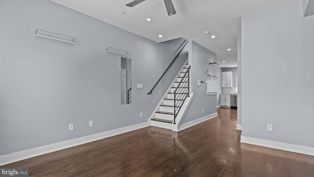547 N 12th St Unit 2, Philadelphia, PA 19123 - stairs featuring ceiling fan, wood finished floors, baseboards, and recessed lighting