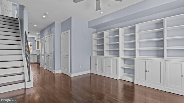 547 N 12th St Unit 2, Philadelphia, PA 19123 - unfurnished living room featuring stairs, wood finished floors, ceiling fan, recessed lighting, and baseboards