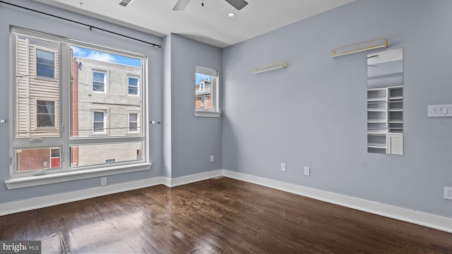 547 N 12th St Unit 2, Philadelphia, PA 19123 - spare room with dark wood-style floors, baseboards, and ceiling fan