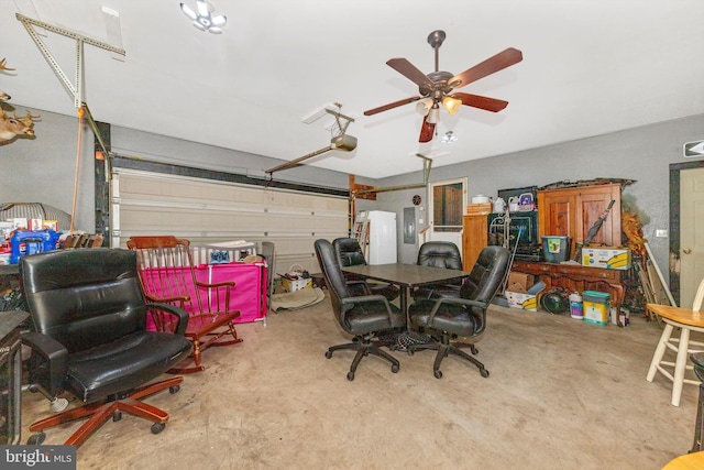 343 Mill Farm Trl, Berkeley Springs, WV 25411 - garage featuring a garage door opener and a ceiling fan