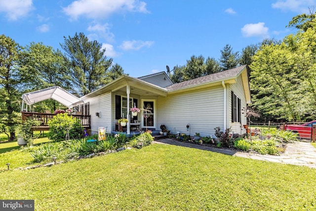 343 Mill Farm Trl, Berkeley Springs, WV 25411 - view of front facade featuring a front lawn and a deck