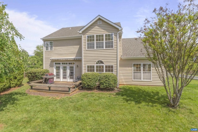 989 Clearfields Ln, Crozet, VA 22932 - back of house with a lawn, roof with shingles, and french doors