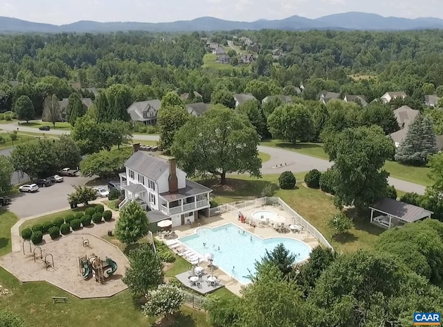989 Clearfields Ln, Crozet, VA 22932 - aerial view of a pool area and a mountainous background