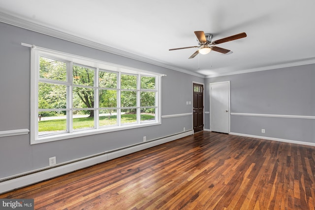 220 Firetower Rd, Port Deposit, MD 21904 - spare room with baseboard heating, crown molding, hardwood / wood-style floors, a ceiling fan, and baseboards