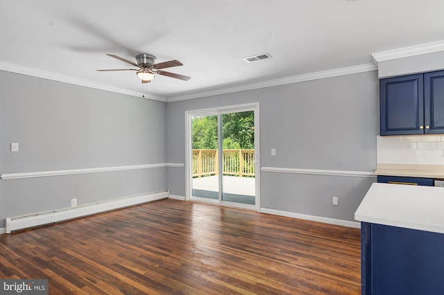 220 Firetower Rd, Port Deposit, MD 21904 - spare room with a baseboard radiator, a ceiling fan, wood finished floors, ornamental molding, and baseboards
