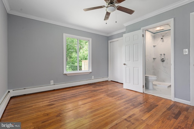 220 Firetower Rd, Port Deposit, MD 21904 - unfurnished bedroom with wood-type flooring, ornamental molding, a closet, connected bathroom, and baseboards