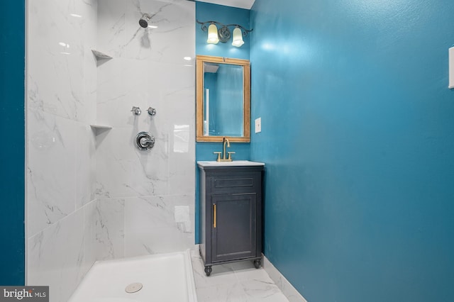 220 Firetower Rd, Port Deposit, MD 21904 - bathroom with marble finish flooring, a marble finish shower, vanity, and baseboards