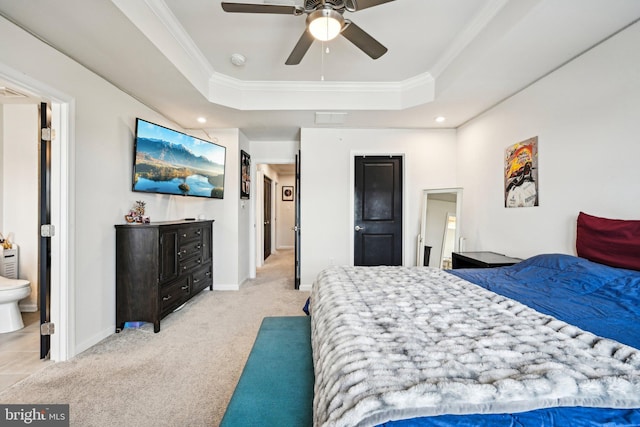 144 Bishop Way, Dublin, PA 18917 - bedroom with a tray ceiling, ornamental molding, light colored carpet, recessed lighting, and baseboards