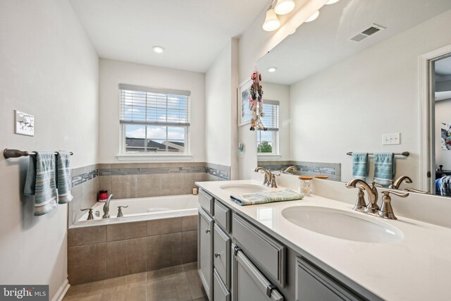 144 Bishop Way, Dublin, PA 18917 - full bath featuring a bath, double vanity, tile patterned floors, and recessed lighting