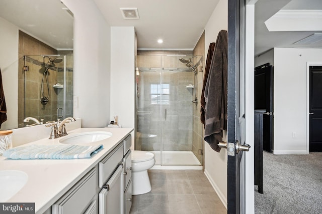 144 Bishop Way, Dublin, PA 18917 - full bathroom with baseboards, double vanity, a shower stall, toilet, and recessed lighting