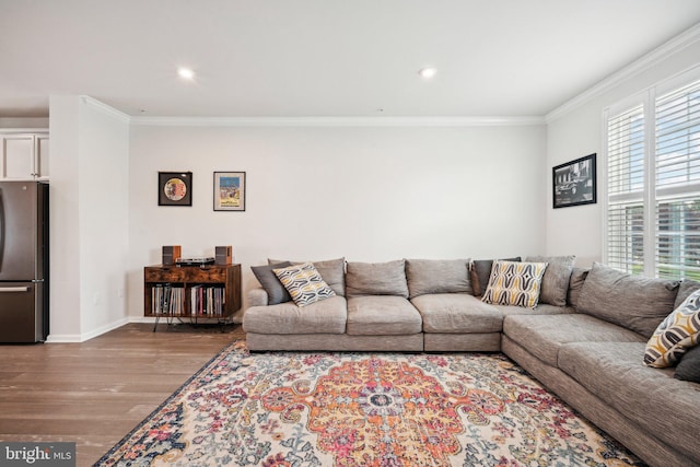 144 Bishop Way, Dublin, PA 18917 - living area featuring wood finished floors, crown molding, baseboards, and recessed lighting