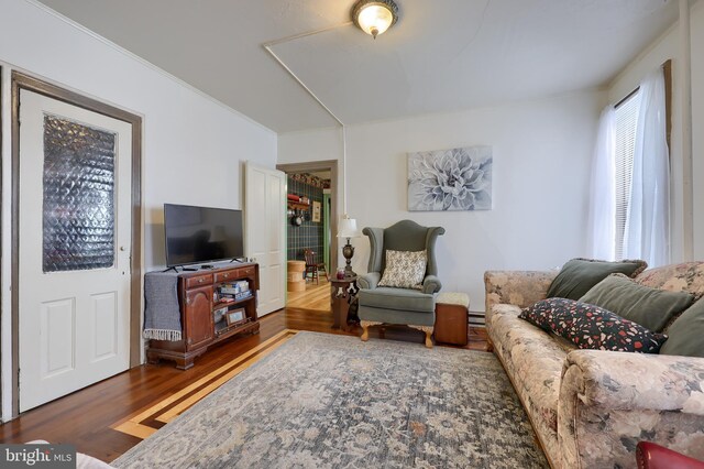 342 N Newberry St, York, PA 17401 - living room with wood finished floors and a baseboard radiator