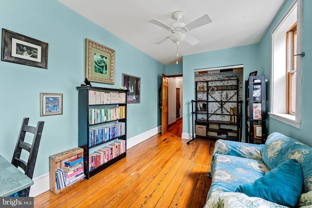 522 S Hanover St, Baltimore, MD 21201 - office area featuring hardwood / wood-style floors, ceiling fan, and baseboards