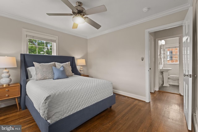 823 Church St, Alexandria, VA 22314 - bedroom with ornamental molding, wood finished floors, baseboards, and ceiling fan