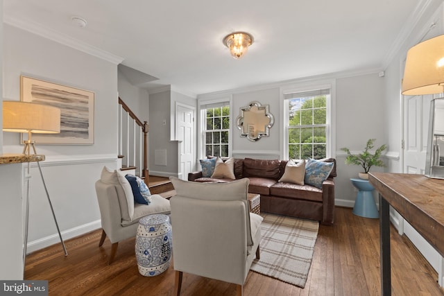 823 Church St, Alexandria, VA 22314 - living area featuring stairs, hardwood / wood-style floors, ornamental molding, and baseboards