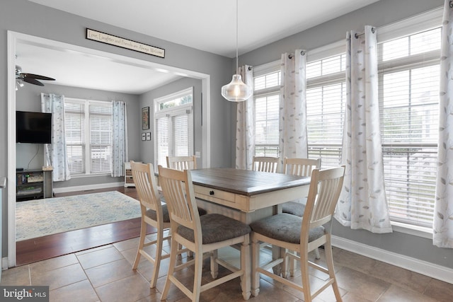 124 Willow Grove Mill Dr, Middletown, DE 19709 - tiled dining area featuring baseboards and ceiling fan