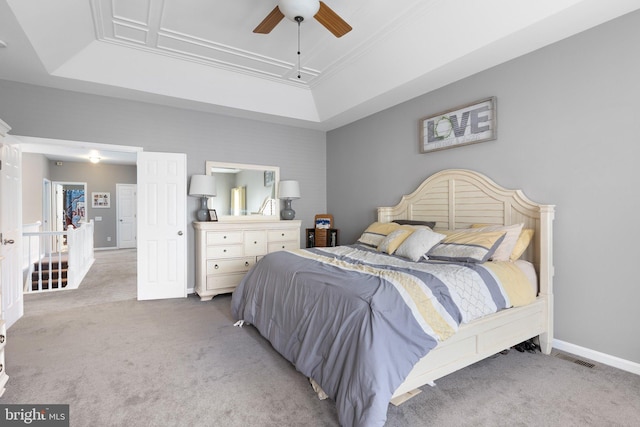 124 Willow Grove Mill Dr, Middletown, DE 19709 - carpeted bedroom featuring a raised ceiling, baseboards, and a ceiling fan