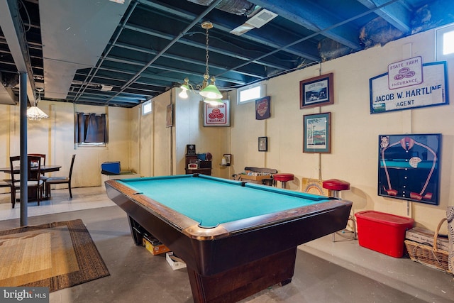 124 Willow Grove Mill Dr, Middletown, DE 19709 - rec room with concrete flooring and billiards