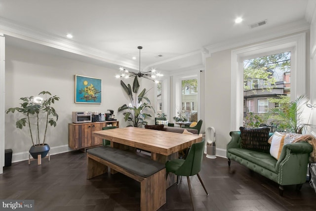 1775 Church St NW Unit 8, Washington, DC 20036 - dining space featuring ornamental molding, baseboards, recessed lighting, and a chandelier