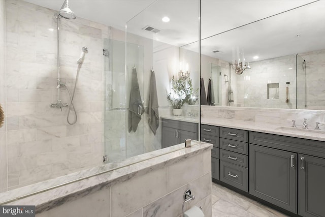 1775 Church St NW Unit 8, Washington, DC 20036 - full bath featuring a shower stall, vanity, marble finish floors, and recessed lighting