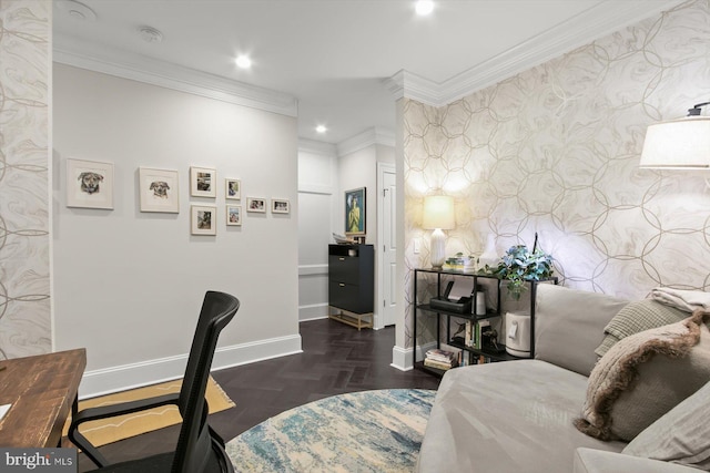 1775 Church St NW Unit 8, Washington, DC 20036 - home office with wallpapered walls, baseboards, crown molding, and recessed lighting