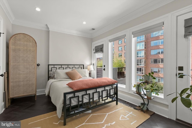 1775 Church St NW Unit 8, Washington, DC 20036 - bedroom with access to exterior, multiple windows, recessed lighting, baseboards, and ornamental molding