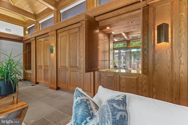 3713 Templeton Pl, Alexandria, VA 22304 - interior space with wooden walls and beamed ceiling