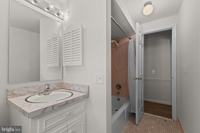 3713 Templeton Pl, Alexandria, VA 22304 - bathroom with vanity,  shower combination, tile patterned flooring, and baseboards