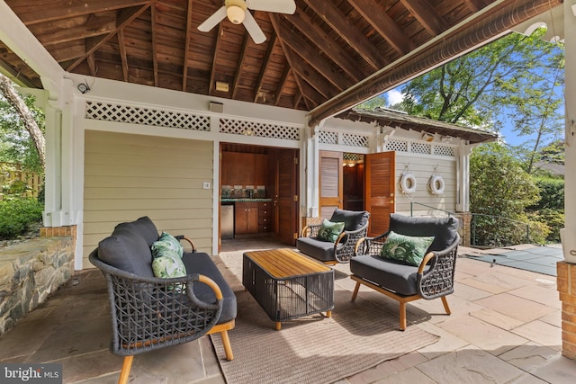 3713 Templeton Pl, Alexandria, VA 22304 - view of patio with a gazebo, a ceiling fan, and an outdoor hangout area