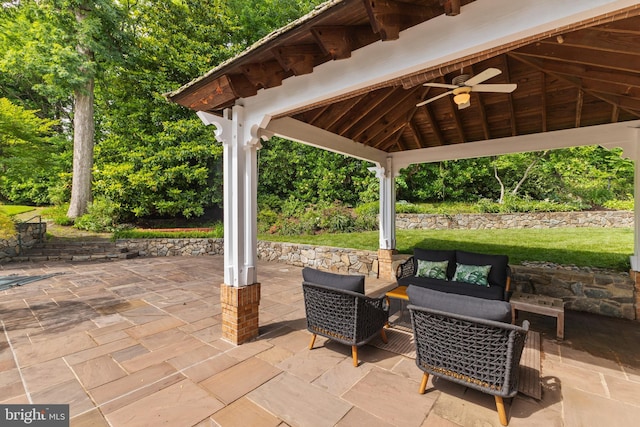 3713 Templeton Pl, Alexandria, VA 22304 - view of patio / terrace featuring a gazebo, a ceiling fan, and an outdoor hangout area