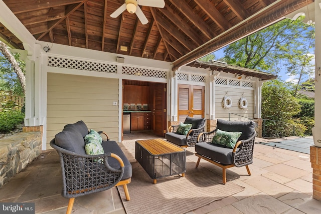 3713 Templeton Pl, Alexandria, VA 22304 - view of patio / terrace featuring a gazebo, a ceiling fan, and an outdoor living space