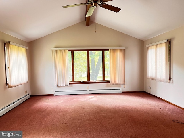 288 River Rd, Beach Lake, PA 18405 - carpeted empty room featuring a baseboard heating unit, a ceiling fan, and baseboards