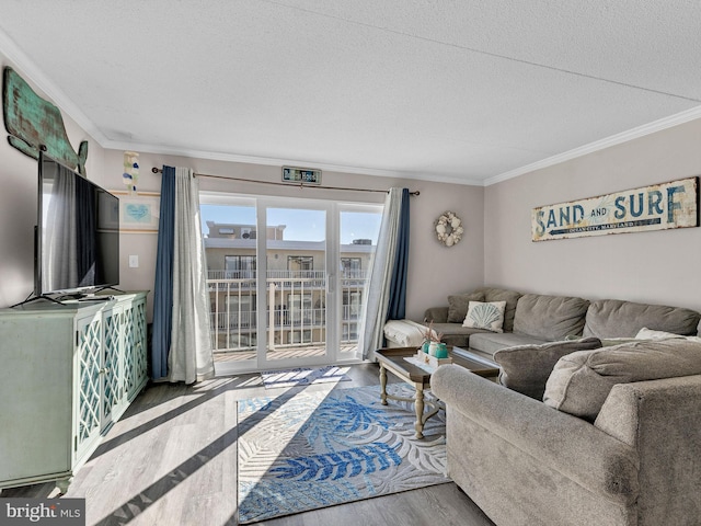 4711 Coastal Hwy Unit 538, Ocean City, MD 21842 - living room with wood finished floors, ornamental molding, and a textured ceiling