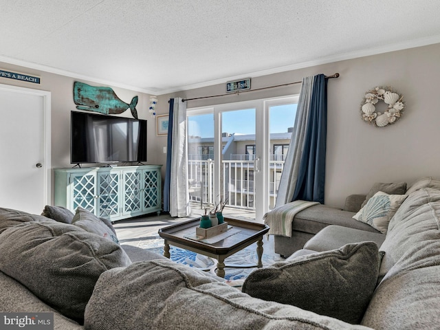 4711 Coastal Hwy Unit 538, Ocean City, MD 21842 - living area featuring crown molding, a textured ceiling, and wood finished floors