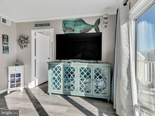 4711 Coastal Hwy Unit 538, Ocean City, MD 21842 - living room featuring wood finished floors, ornamental molding, and baseboards