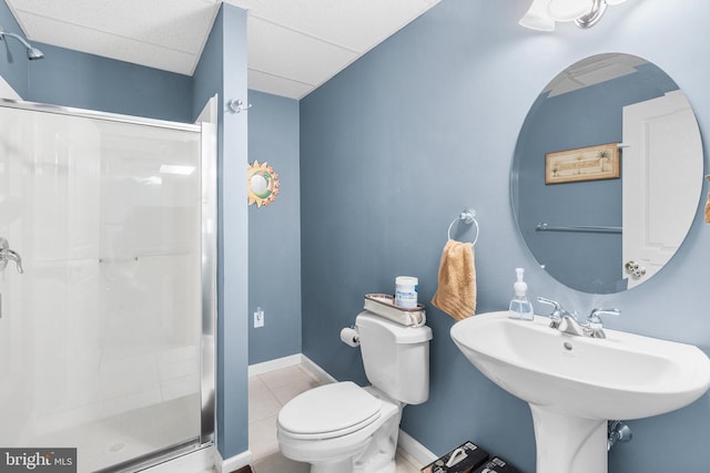 48 Avalon Ct Unit 2301, Doylestown, PA 18901 - bathroom with a stall shower, toilet, tile patterned floors, and baseboards