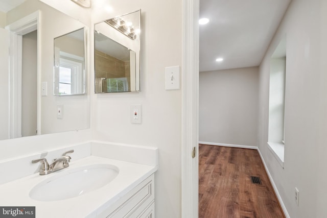 122 Sharpstead Ln, Gaithersburg, MD 20878 - bathroom with vanity, wood finished floors, and recessed lighting
