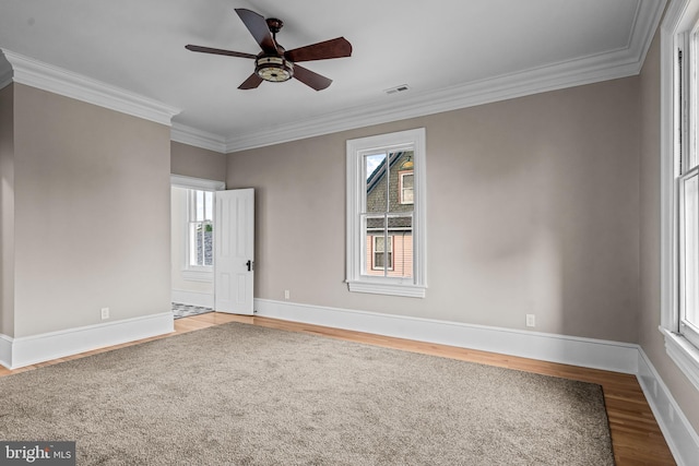 3 E Poplar St, Wenonah, NJ 08090 - unfurnished room with wood finished floors, ceiling fan, ornamental molding, and baseboards