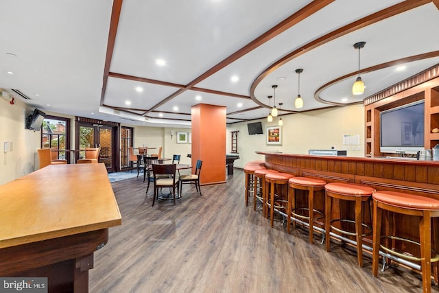 1391 Pennsylvania Ave SE Unit 471, Washington, DC 20003 - indoor dry bar featuring recessed lighting, dark wood-style floors, and decorative light fixtures