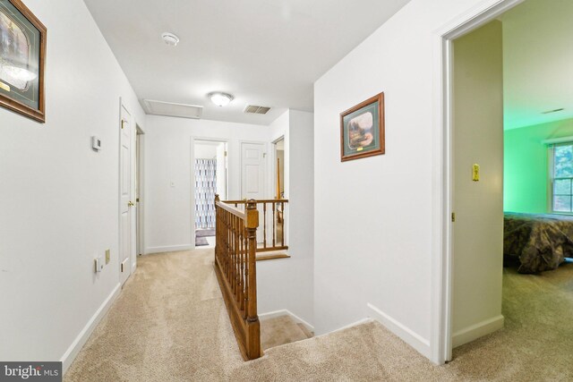 4270 Deborah Ct, Mount Airy, MD 21771 - corridor with an upstairs landing, carpet floors, attic access, and baseboards