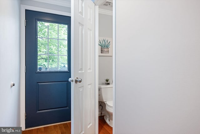 6600 Rockleigh Way, Alexandria, VA 22315 - doorway to outside with wood finished floors and crown molding