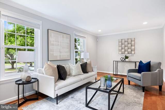 6600 Rockleigh Way, Alexandria, VA 22315 - living room with plenty of natural light, crown molding, wood finished floors, baseboards, and recessed lighting