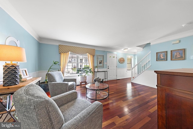 202 Prancer Rd, Egg Harbor Township, NJ 08234 - living room with stairway, crown molding, and wood finished floors