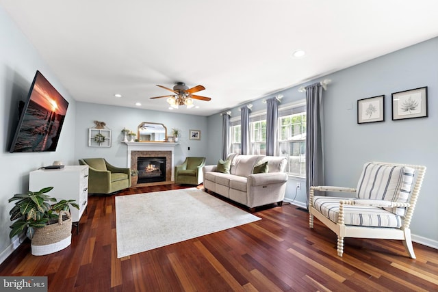 202 Prancer Rd, Egg Harbor Township, NJ 08234 - living area with ceiling fan, wood finished floors, a glass covered fireplace, recessed lighting, and baseboards