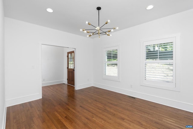 329 Carrsbrook Dr, Charlottesville, VA 22901 - spare room with a chandelier, dark wood-type flooring, baseboards, and recessed lighting