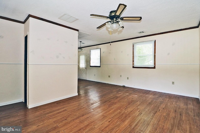 827 Rogers St, Lanoka Harbor, NJ 08734 - empty room with crown molding, ceiling fan, wood finished floors, a textured ceiling, and plenty of natural light