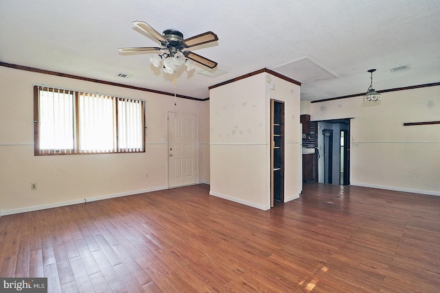 827 Rogers St, Lanoka Harbor, NJ 08734 - unfurnished room featuring ceiling fan, ornamental molding, attic access, wood finished floors, and baseboards
