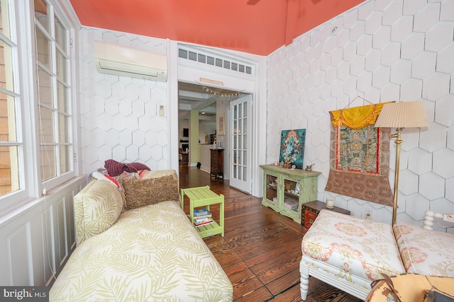 206 Price Ave Unit 2, Narberth, PA 19072 - living room featuring a wall unit AC and wood-type flooring
