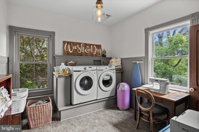 101 Warren Ave, Sewell, NJ 08080 - washroom with independent washer and dryer, wainscoting, and an office area