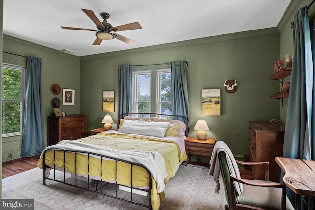101 Warren Ave, Sewell, NJ 08080 - bedroom featuring ornamental molding, wood finished floors, and a ceiling fan